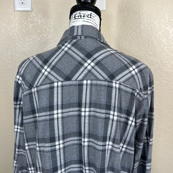 Zara  gray plaid tunic top button up collar flannel long sleeve academia size L - Picture 14 of 16